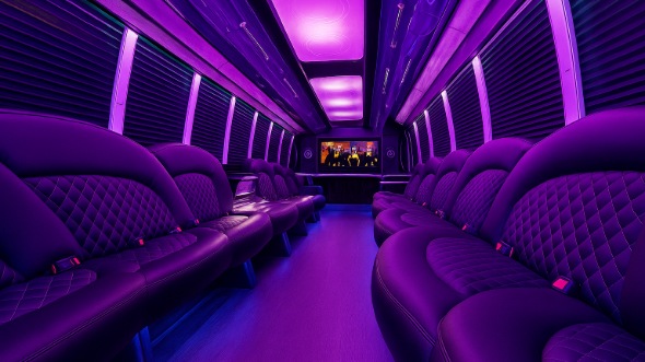 Interior of Charter Bus Company Arlington's 28 Passenger Party Bus in Arlington
