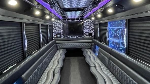 Interior of Charter Bus Company Arlington's 30 Passenger Party Bus in Arlington