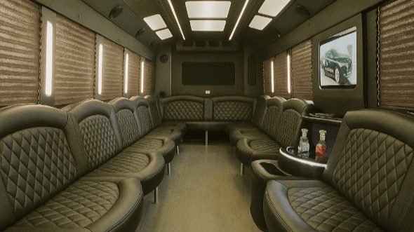 Interior of Charter Bus Company Arlington's 40 Passenger Party Bus in Arlington